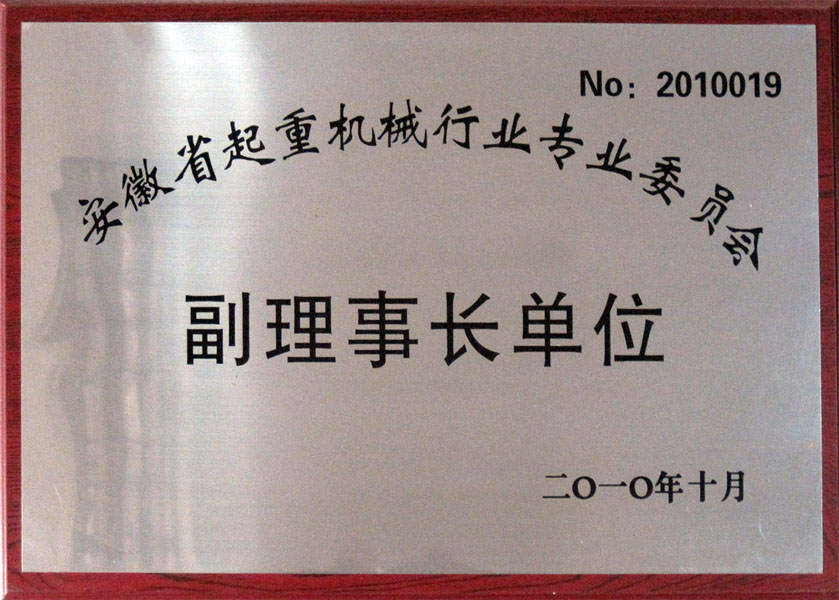 2010安徽起重机行业专业委员会副理事长单位